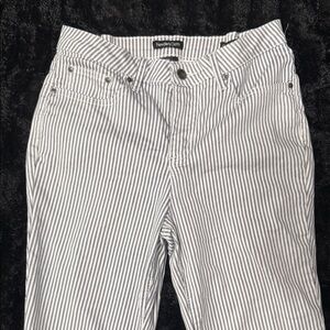 Nautica Women's Striped Straight Leg Jeans - Black and White